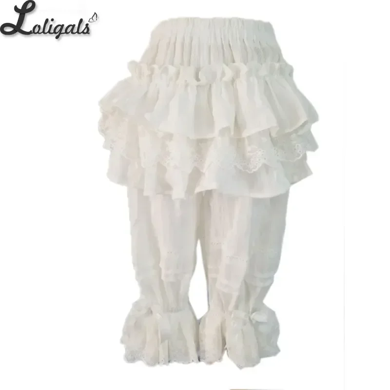 Sweet White Jaquard Lolita Bloomers Lace Ruffled Cotton Safety Short Pants