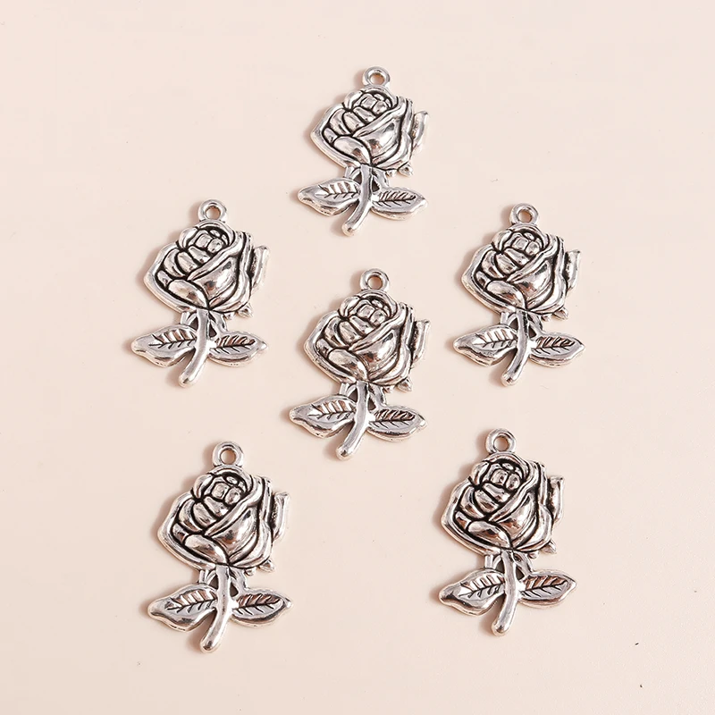 20 Stück 16x24mm Niedliche Blumen-Anhänger aus Legierung zum Basteln von Ohrhängern, Halsketten, Armbändern, DIY-Handwerk und Schmuckzubehör – Detail 4