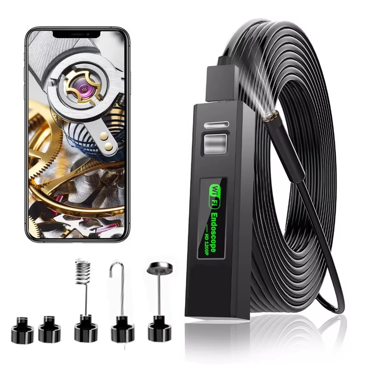 Wireless Endoscope 1200P Scope Snake Camera with 8 LED Lights 8mm Lens Video HD Inspection Camera for Android & iOS Phone PC
