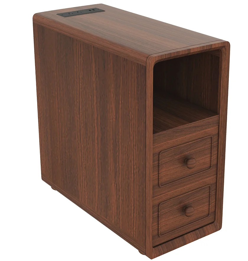Solid Wood Modern End Table Drawers Corner Table Open Shelves Tall Side Table for Bedroom Corner Adjustable Height Easy Clean