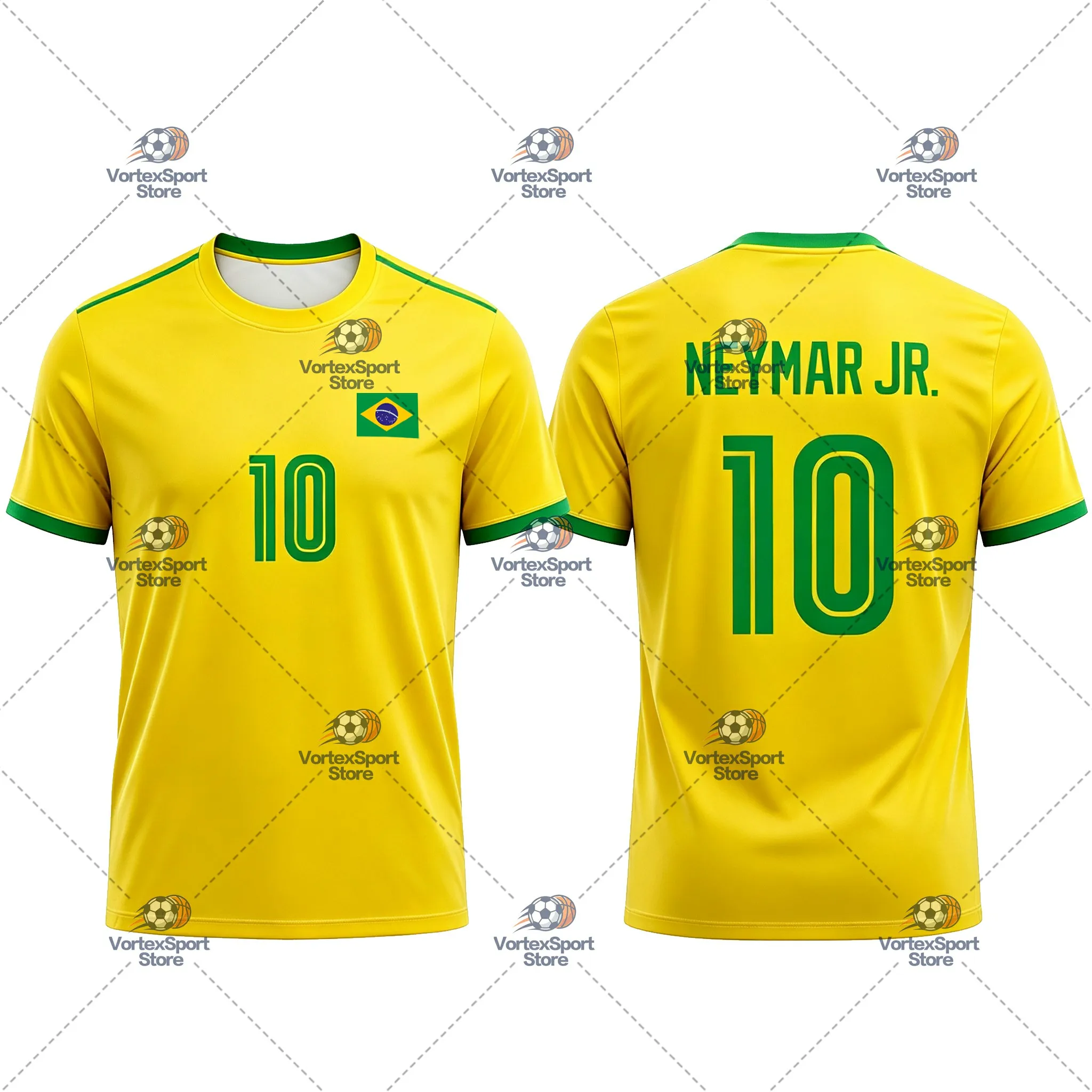 Explosions Brasilien Kinder Herren Neymar Nr. 10 Fußball Schnelltrocknendes T-Shirt Alle Größen Kurzarm Rundhals Fußballtrikot T-Shirts – Detail 5