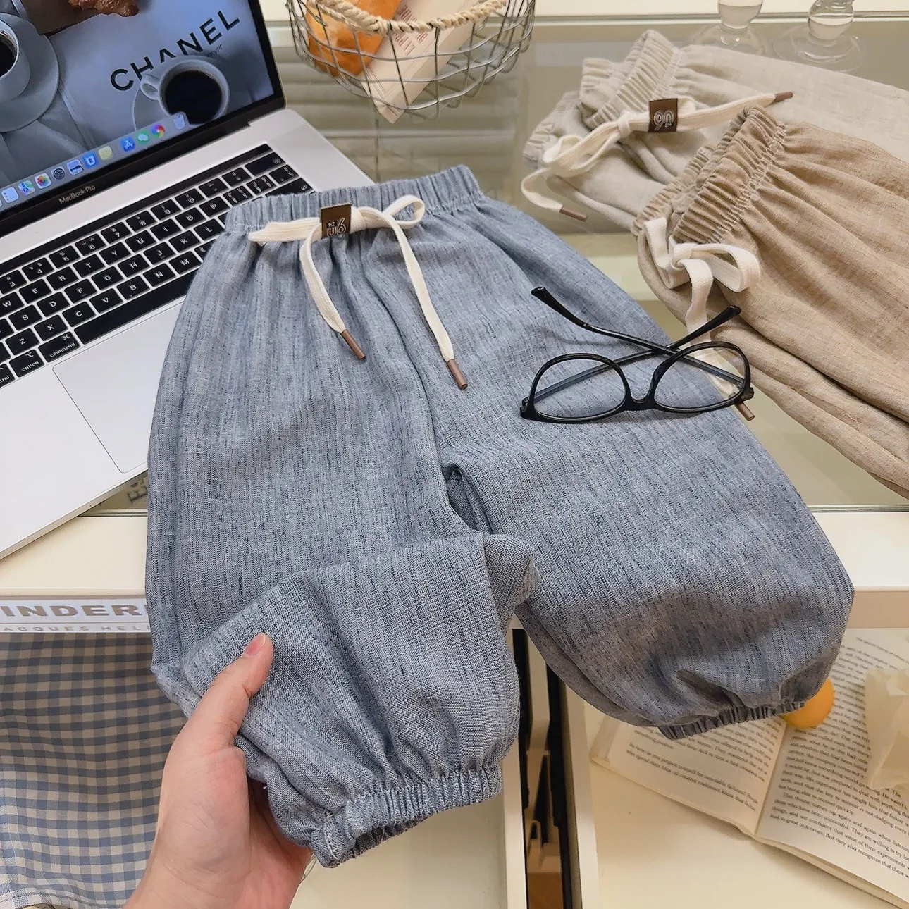 2026 Summer Cotton Linen Kids Pants Thin Anti-Mosquito Pants for Boys Elastic Waist Loose Harem Girls Trousers