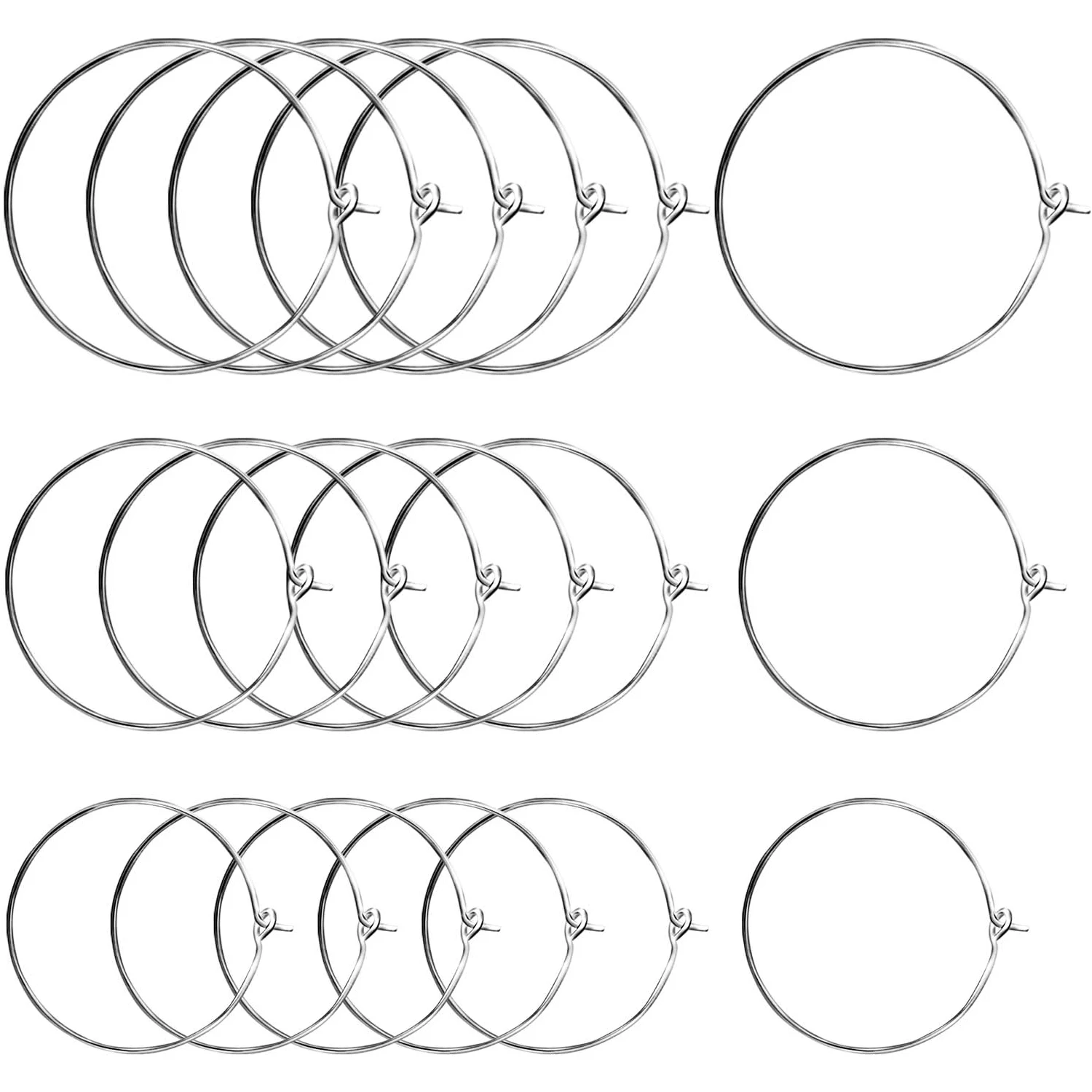 

150 штук серебряных позолоченных колец-подвесок для винных бокалов и серег, 3 размера: 30 мм, 25 мм, 20 мм