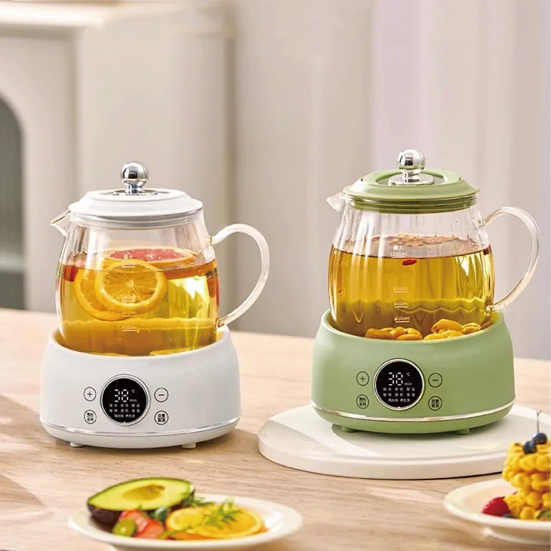 1.2L وعاء الصحة الذكية التحكم في درجة الحرارة الزجاج إبريق شاي بالأعشاب المزهرة المنزل غلاية كهربائية العزل التلقائي الحلوى الحساء يغلي وعاء