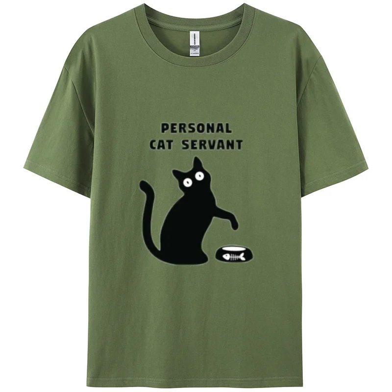 Y2K Black Cartoon Cat Print Women's Cotton Breathable T-Shirt Summer Loose Short Sleeve Cute Casual Simple Top