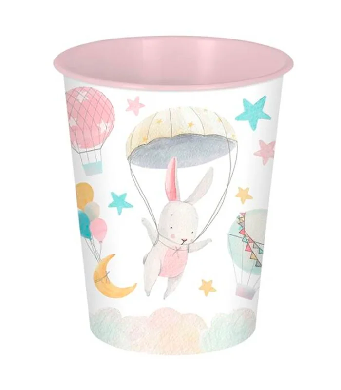 Tradineur Children's Decorated Plastic Trash Bin, Studio Cylindrical Dustbin, Children's Bedroom (Bunny, 25,5