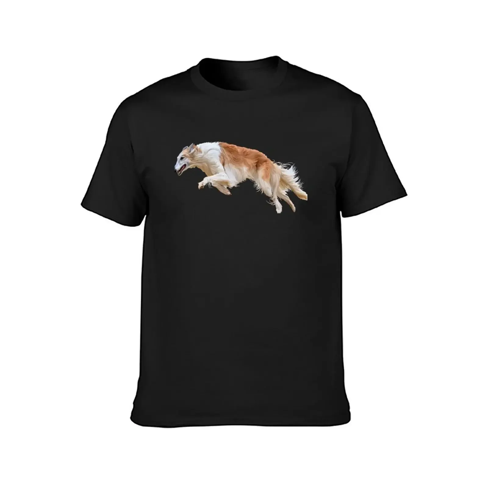 Running White and Tan Borzoi Dog T-Shirt for a boy essential t shirt boys animal print cheap stuff cotton t shirt men