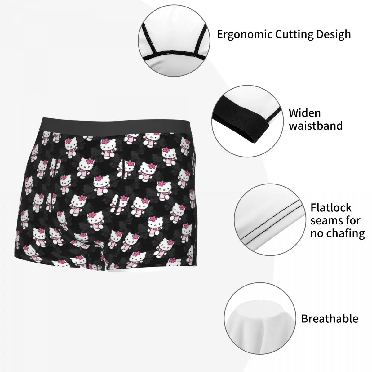 Customized Cool Hello Kitty Boxers Shorts Panties Male Underpants Breathable Briefs Underwear