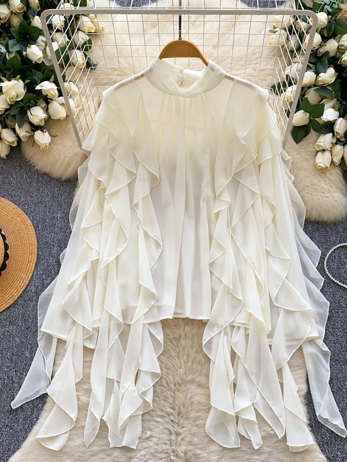 

Женский свободный крой French Sle с кружевной отделкой, тонкий топ, дышащий, приятный для кожи, длинный све, однотонный, для поездок на работу