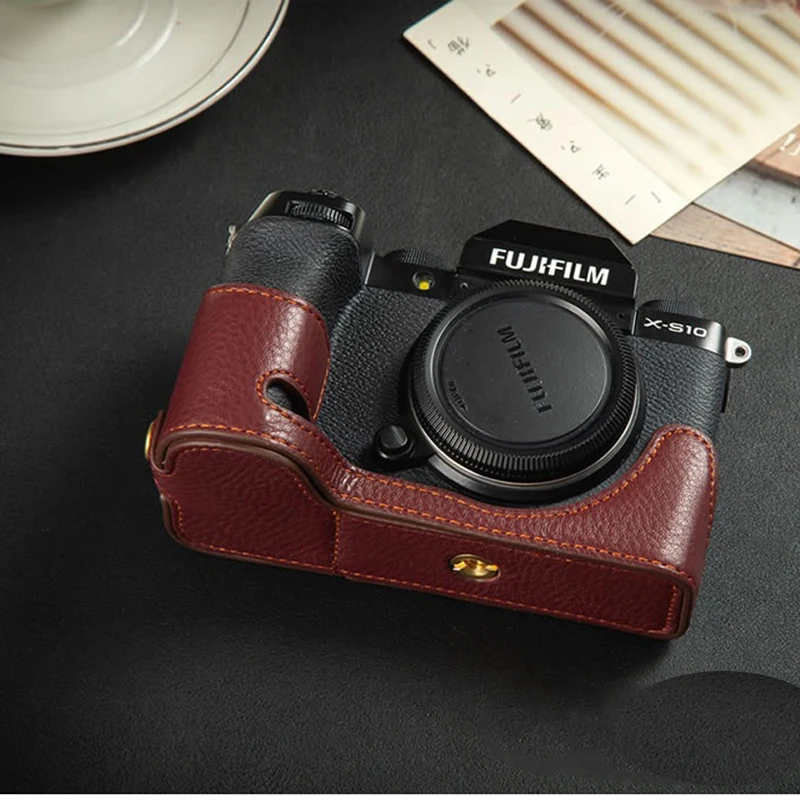 Fuji-本革製カメラケース,fujifilm xs10 X-S10 gfx100s用ハーフカバー