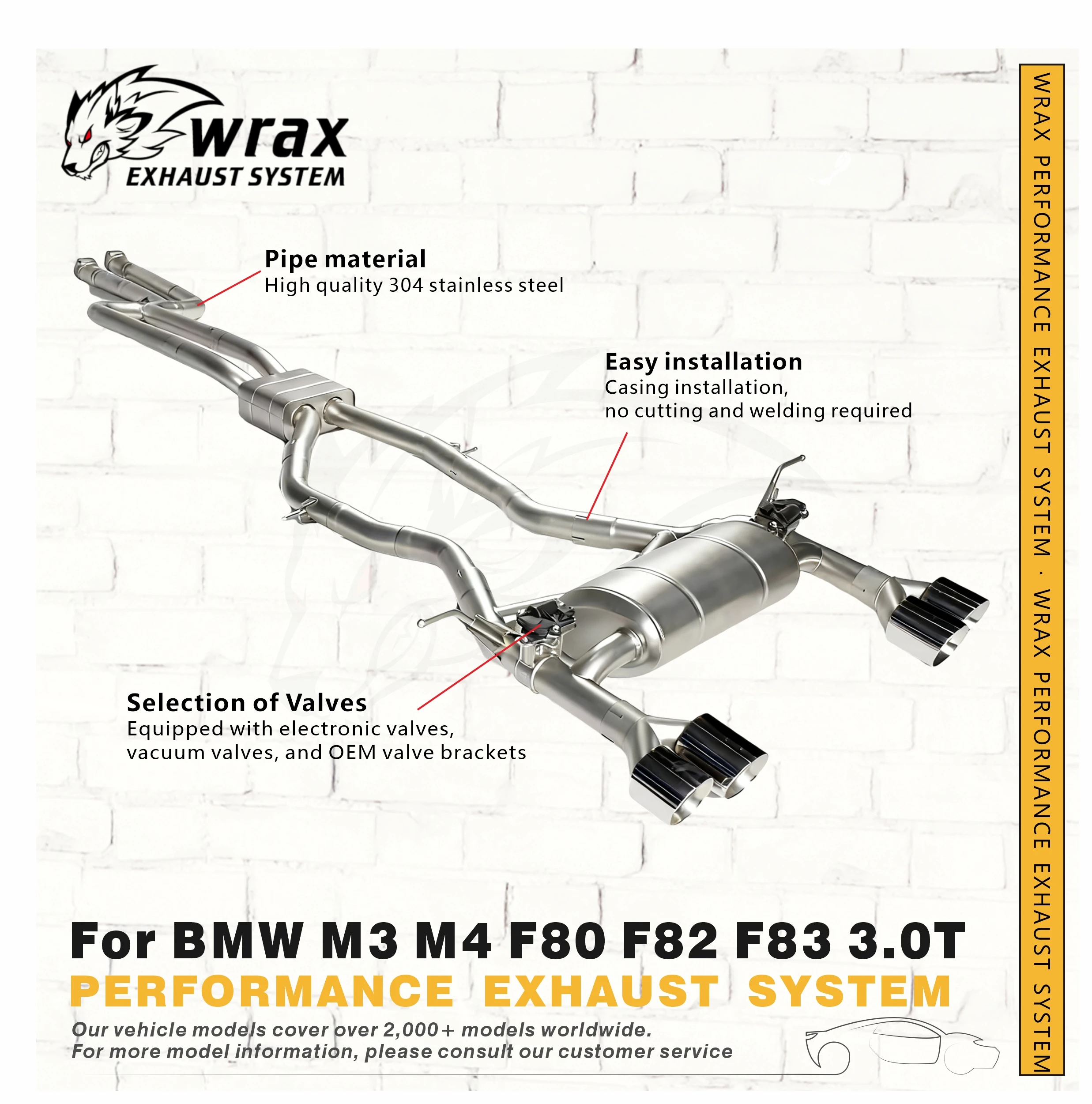 

WRAX SS304 Electric Valve Catback for BMW M3 M4 F80 F82 F83 3.0T High Flow Sports Exhaust Aggressive Sound