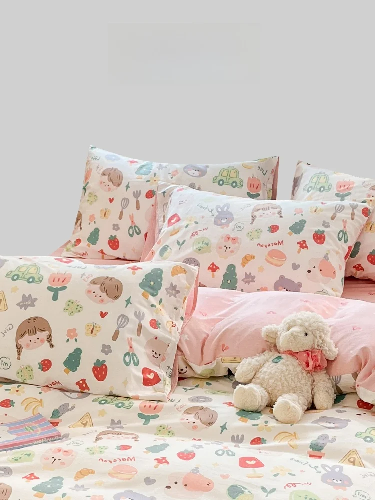 

Cotton Floral Bedding Set Cute Girl Style Four-Piece Comforter Cover Bed Sheet Bed Canopy Simple Design Pure Cotton Duvet Cover