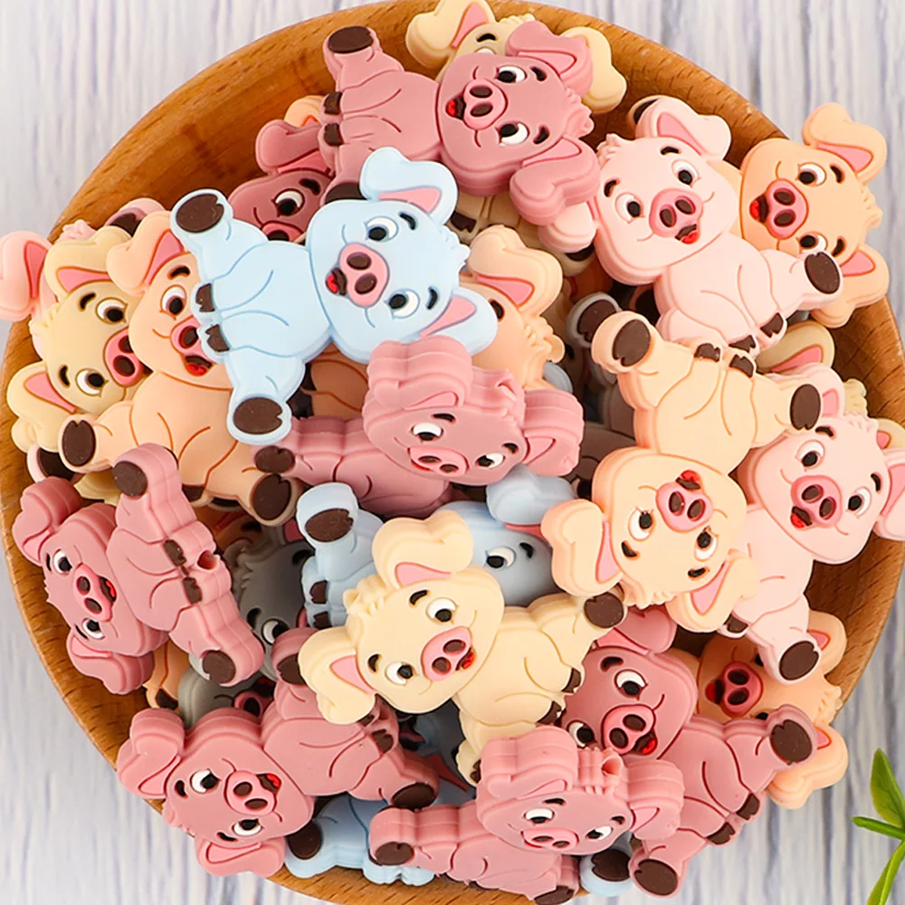 

Sunrony 5/10pcs Pig Silicone Beads Food Grade Teether Safety BPA Free DIY Pacifier Chain Accessories Baby Teething Toys