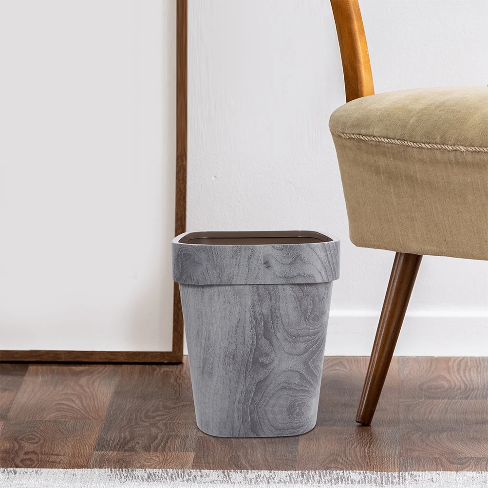 

Retro Wood Grain Trash Can Medium Size Lidless Kitchen Garbage Receptacle Plastic Waste Bin Farmhouse Indoor