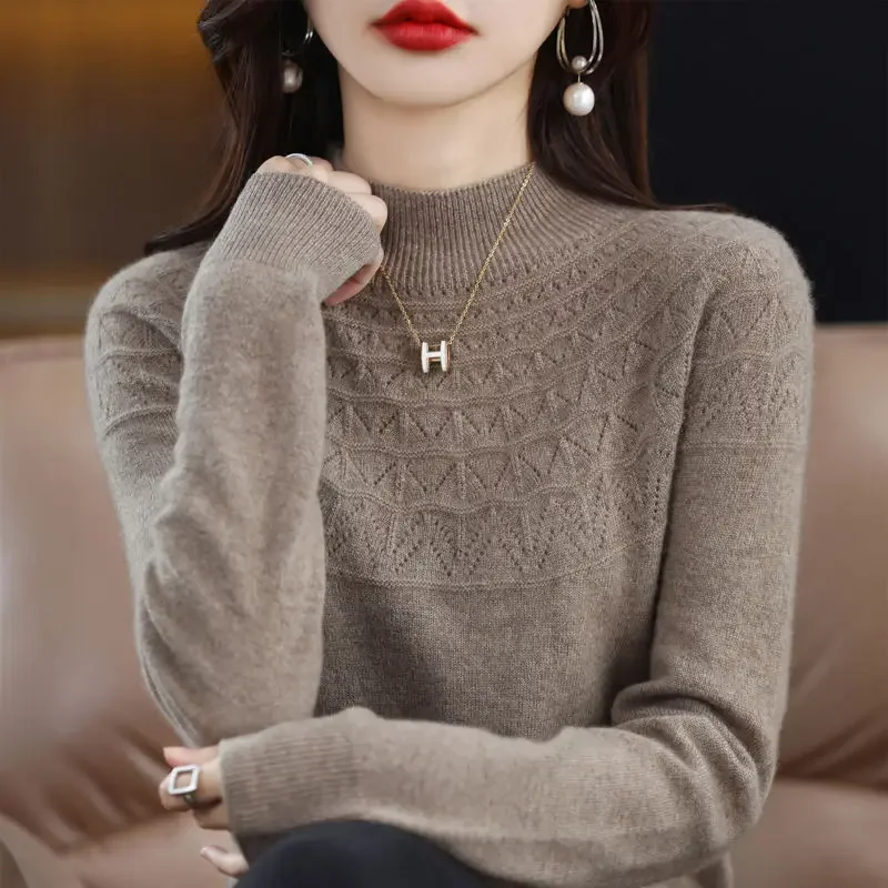 

Knitted Sweater Women Pullover 2024 Half Turtleneck Jumper Autumn Winter Solid Slim Chic Streetwear Long Sleeve Top C171