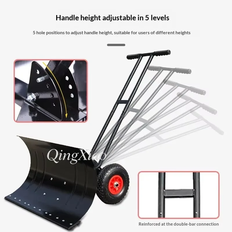 Wheeled Snow Pusher Manual Snow Shovel Rotatable Blade Heavy Duty Snow Clearing Tool for Yard Driveway Walkway Outdoor