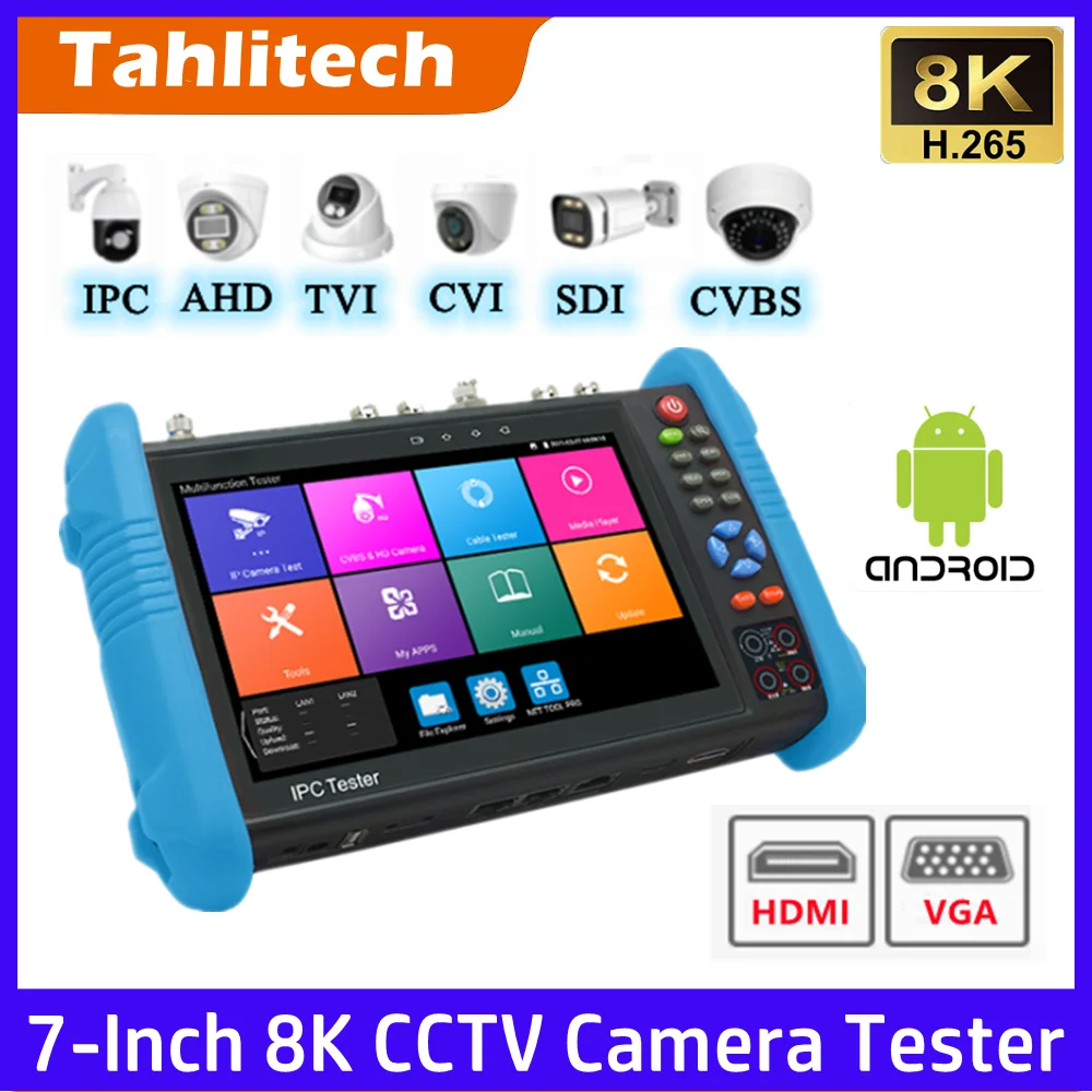 

CCTV IPC Tester Supports 8K IP Camera Testing 8MP HD Analog AHD TVI SDI CVI Camera Tester VGA HDMI IN
