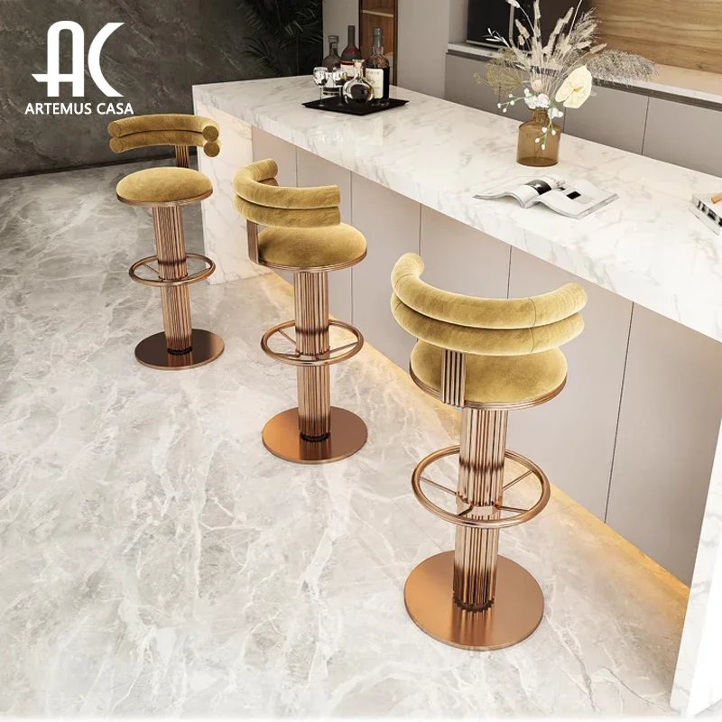 

Italian luxury bar chair modern minimalist bar chair designer bar front desk chair high stool stainless steel island table chair