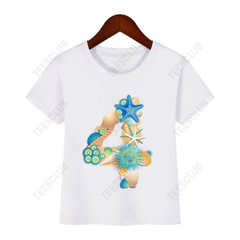 Shell Birthday Numbers 1-9 Printed Children's First Birthday T-shirt Happy Birthday Children's T-shirt Children's Top