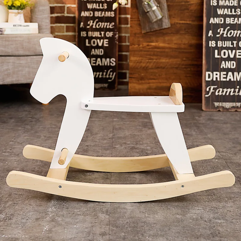 Nordic Style Children\'s Solid Wood Wooden Rocking Horse Plush Stroller Balance Chair Baby Toy Kids Boy Girl Birthday Gift