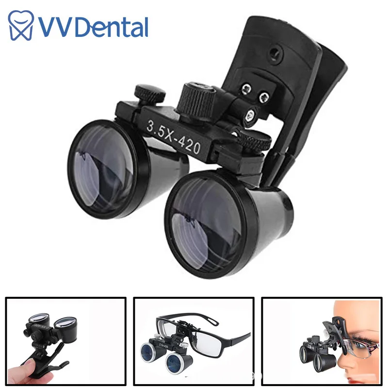 Dental Magnifying Glass 2.5X 3.5X Binocular Dental Loupe with Clip Pupillary Distance Adjustable Dental Teeth Cleaning Dentist