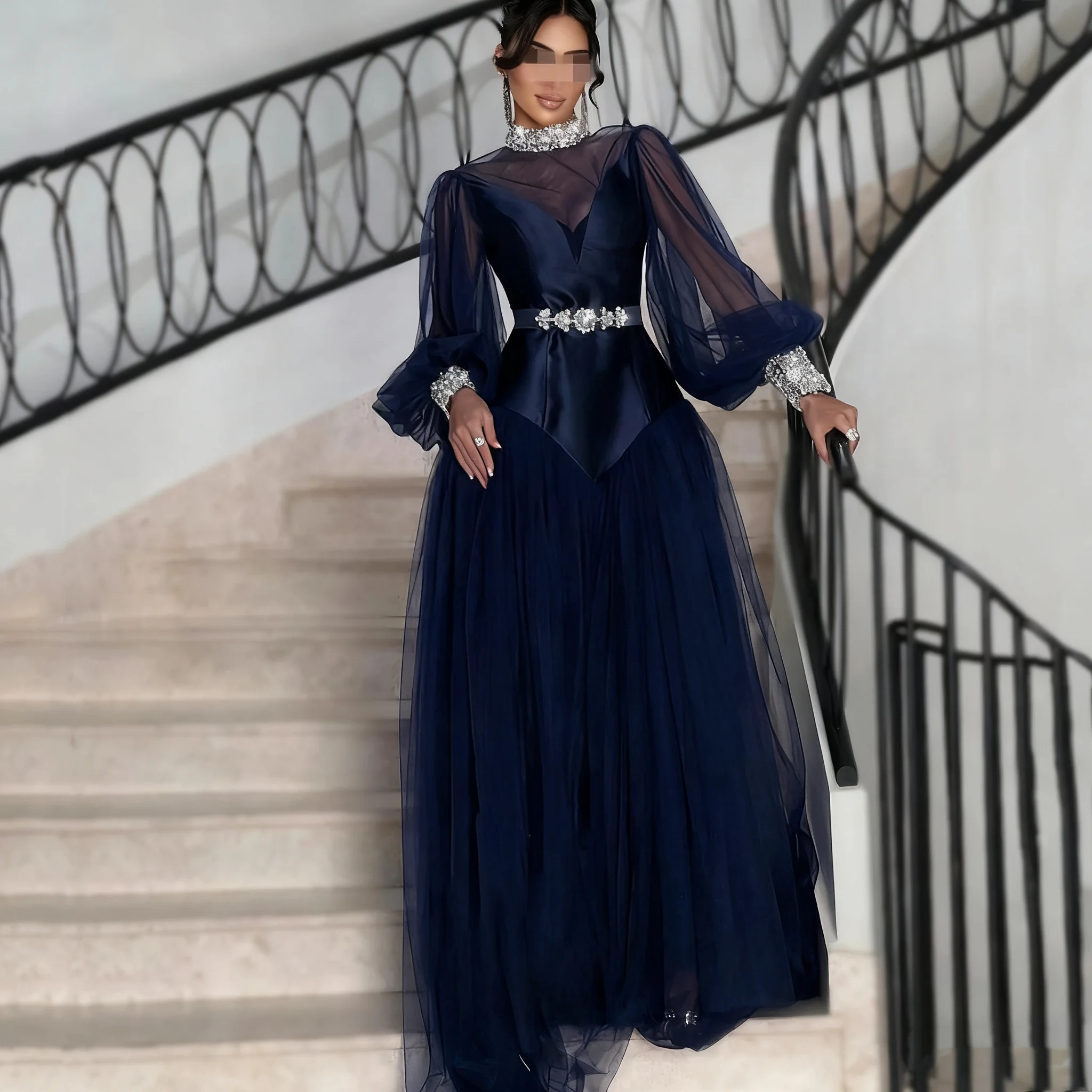 

Custom High Collar Diamond Sparkling Evening Dress Elegant Ladies Wedding Guests Party Dress Special Occasion Ball Dress