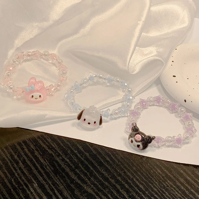 Sanrio Kuromi niedlichen Anime Cartoon Kristall Paar Armband Geburtstag Geschenk Schmuck Zubehör Haar Ring Kopf Seil Mädchen Geschenk