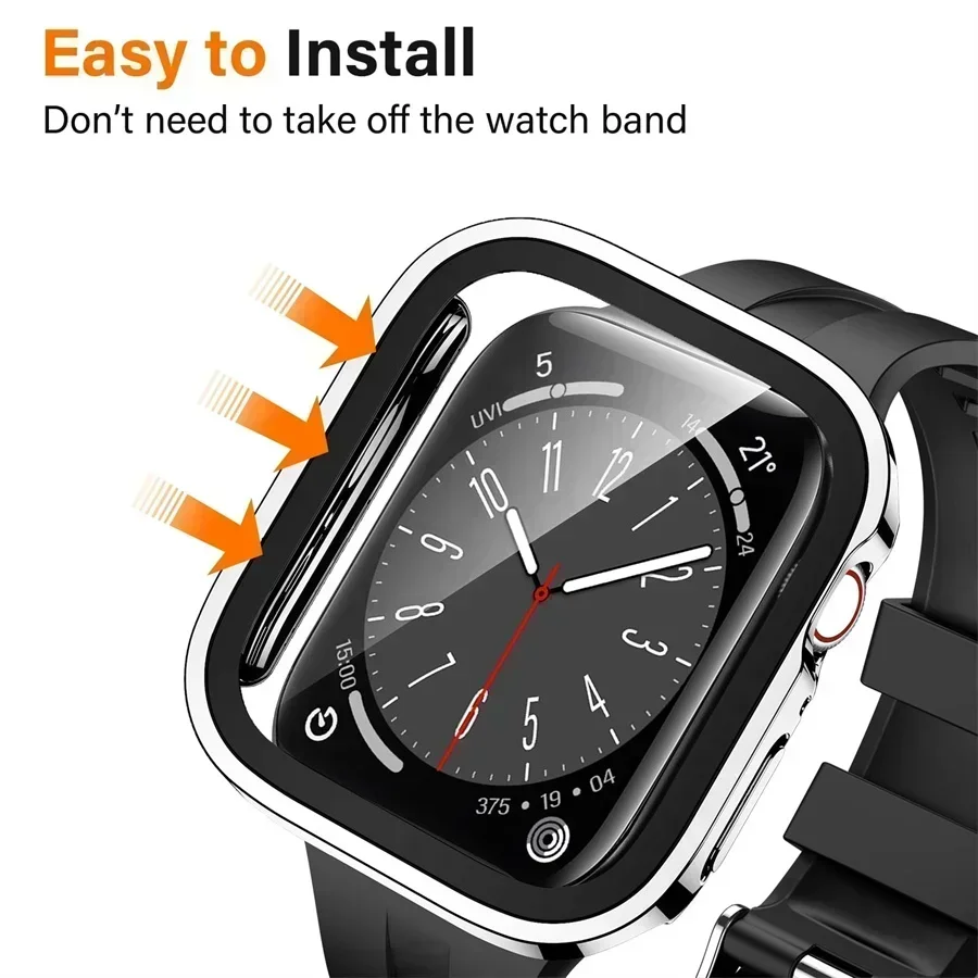 Cover For Apple Watch Case series 9 8 7 6 5 4 se 45mm 44mm 40m 41mm Tempered Glass Screen Protector Apple watch band accessories