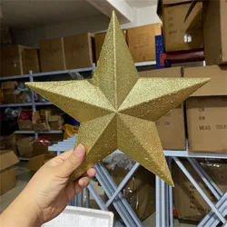 Christmas Tree Star Decoration 7-23cm Gold Silver Red Pendant 3D Five Point Star Plating Gold Powder Decoration Party Supplies