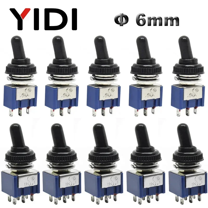 5pcs 10pcs 6mm MTS-102 103 MTS-202 203 Mini Toggle Switch 6A 125VAC ON-ON ON-OFF-ON SPDT DPDT Latching Switch Waterproof Cap