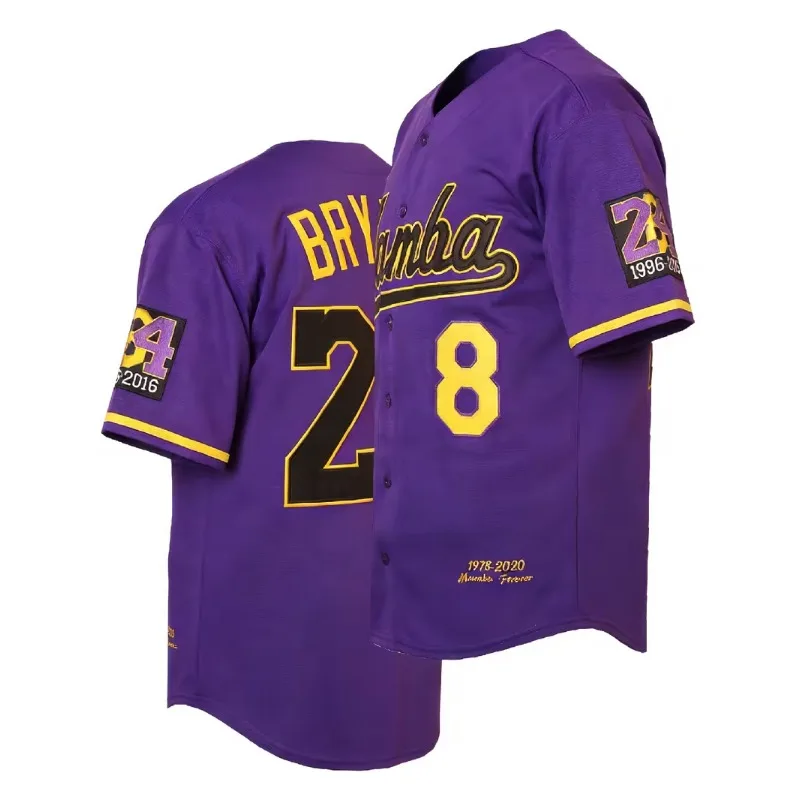 Camisa de Beisebol Retrô Masculina Black Mamba: Despedida e Homenagem, Camisa Clássica Roxa de Beisebol