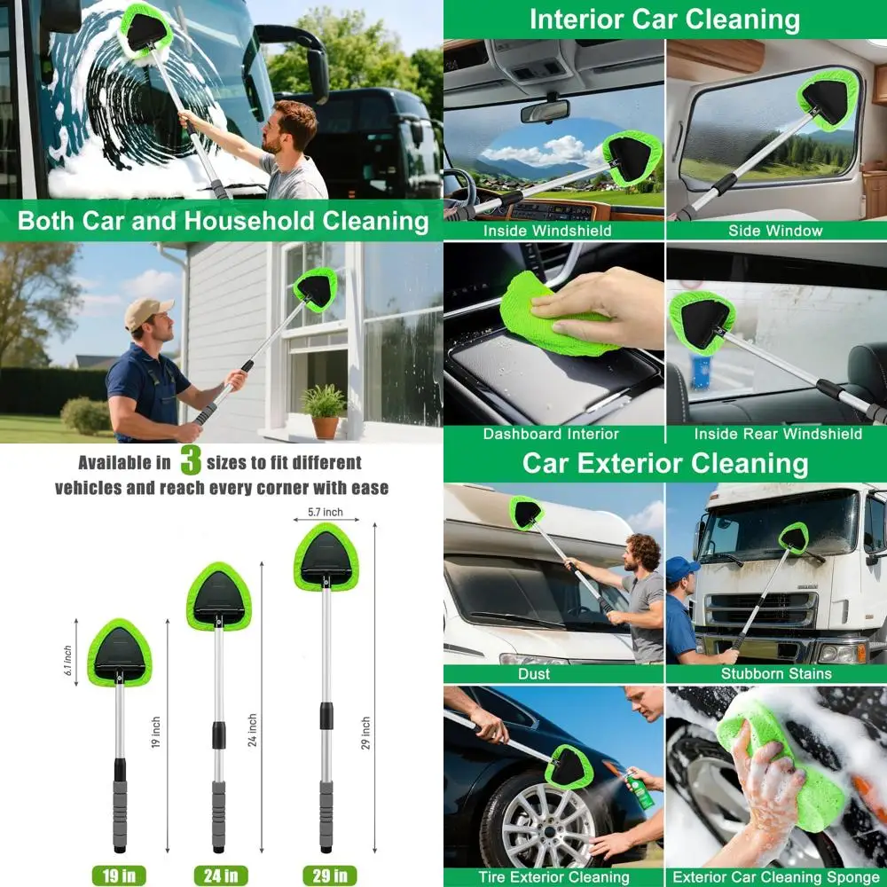 

XINDELL 29-inch Windshield Cleaner Tool – Car Interior Window Cleaning Kit with Extended Long Handle & 4 Microfiber Pads, Auto W