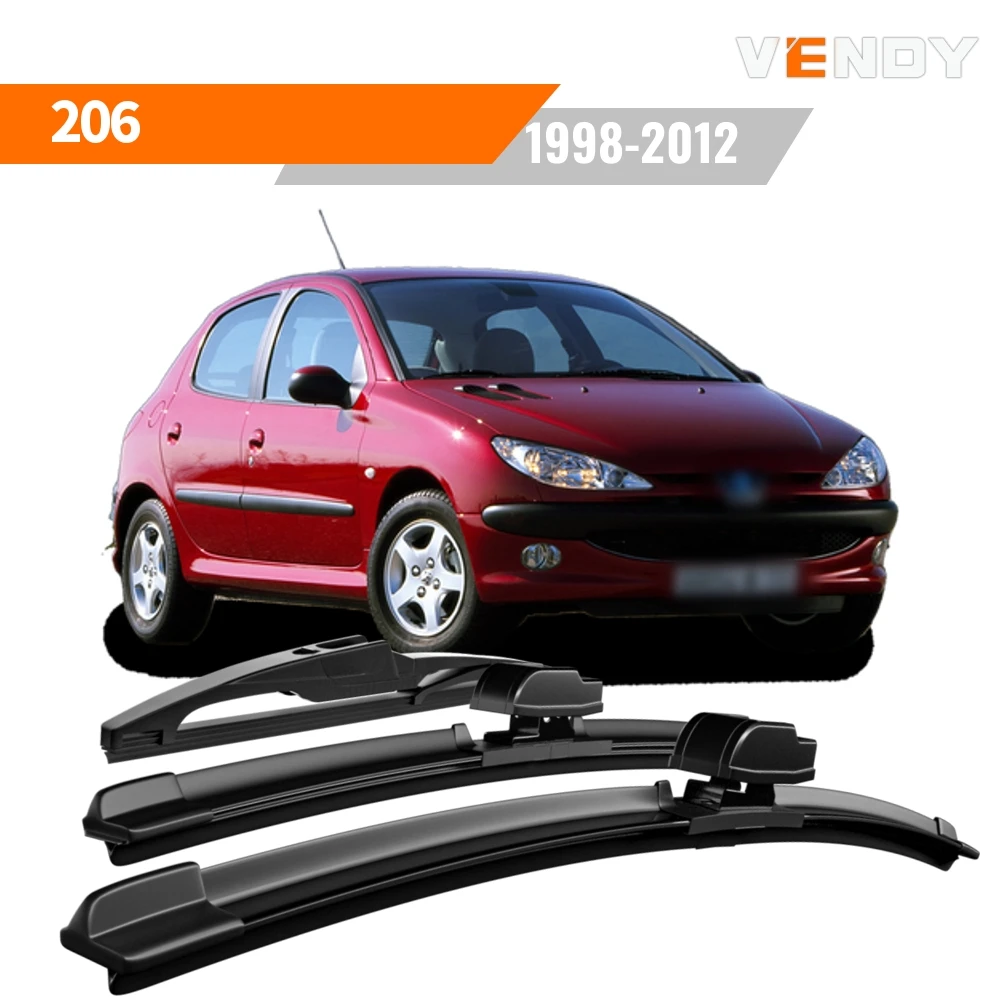 

1set Front & Rear Windshield Wiper Blades Windscreen Wipers For Peugeot 206 1998-2012 Rubber Brushes Car Accessories Refills