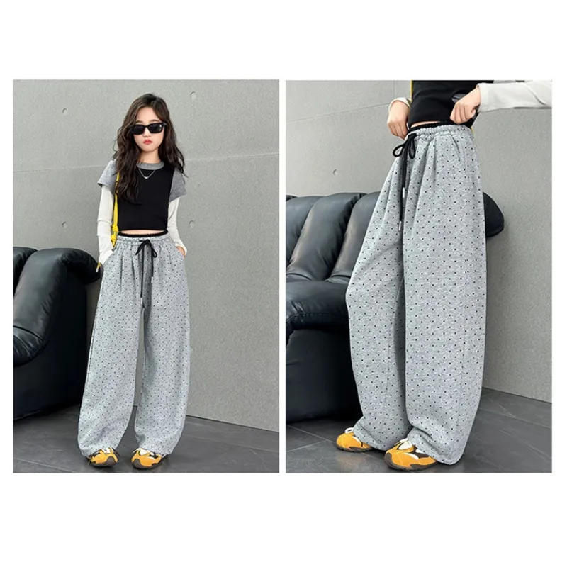UNITIM Junior-Hosen für Mädchen, Herbst, gepunktet, für junge Teenager, Mädchen, weites Bein, 4–14 Jahre, Kinder, Mädchen, elastische Taille, Freizeithose – Detail 11