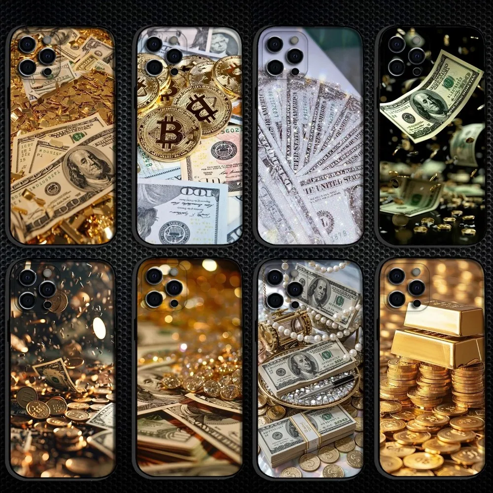 

Gold and cash Phone Case For iPhone 16,15,14,13,12,11 Plus,Pro Max, Soft Silicone Black Cover