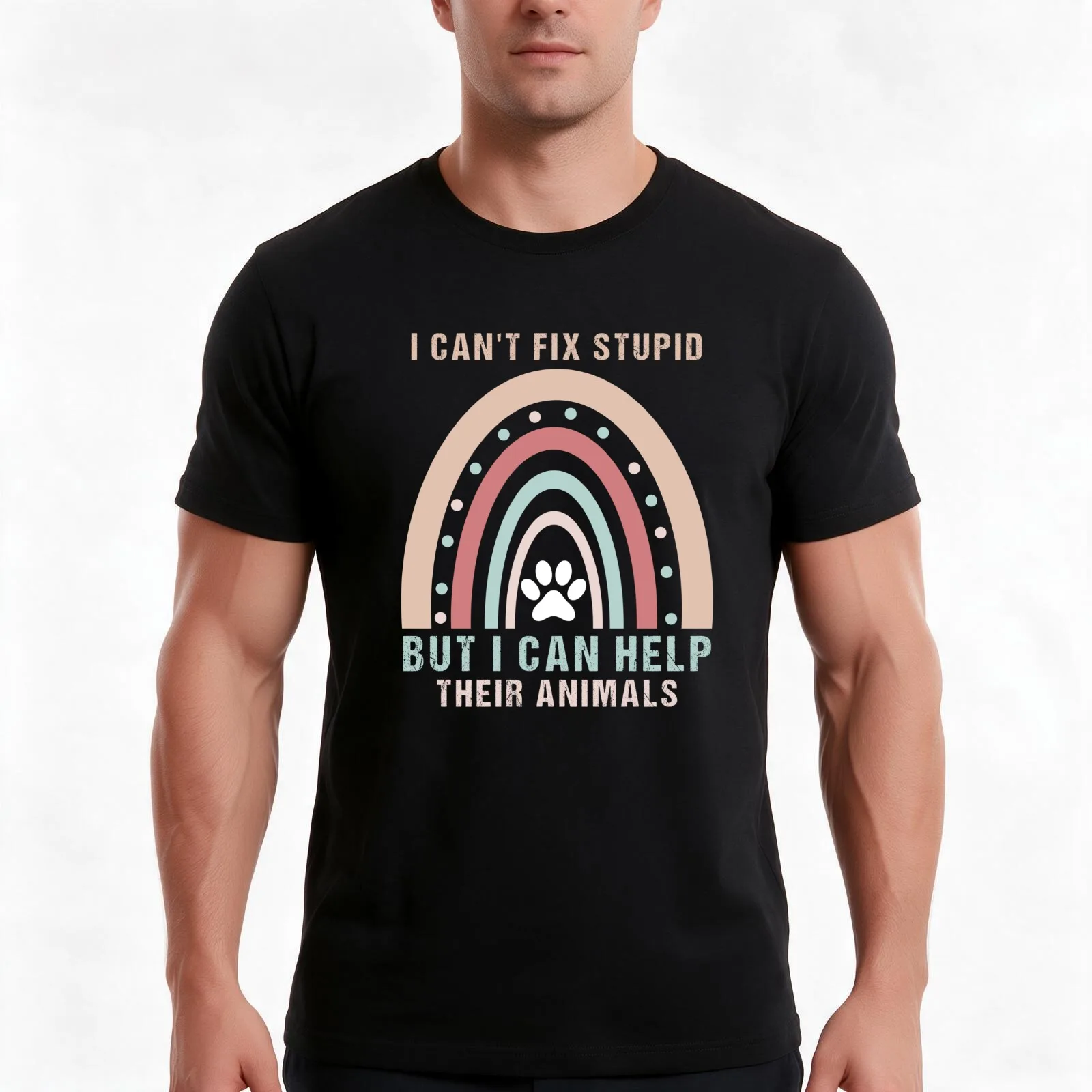 funny veterinary gift, I Can't Fix Stupid But I Can Help Their Animals T-Shirt, Summer Casual Cotton Tee, Vintage Graphic Print