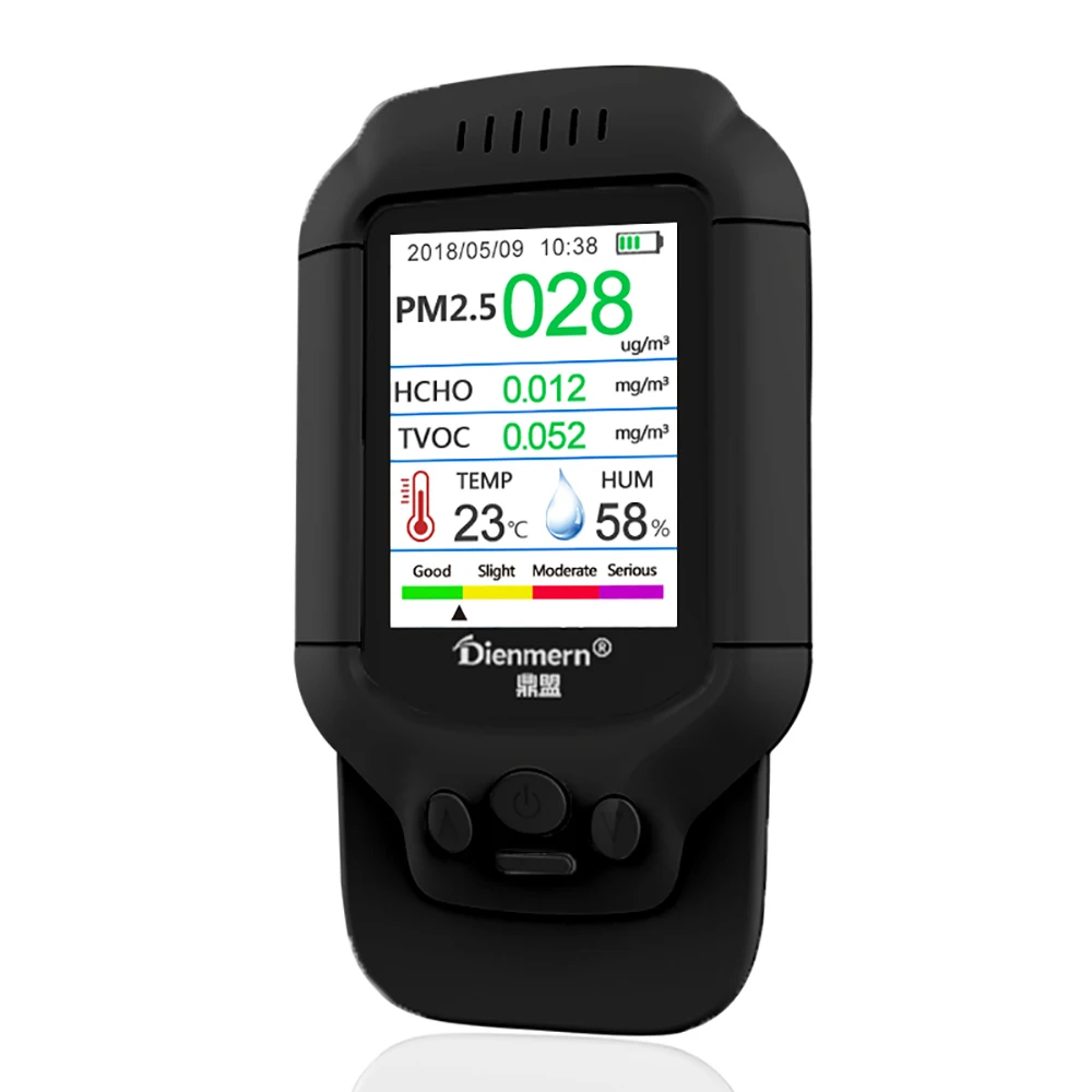 Dispositivo de detecção de qualidade do ar 8 em 1, detector portátil de tela colorida LCD PM2.5, PM1.0, PM10, analisador de gás preciso de umidade