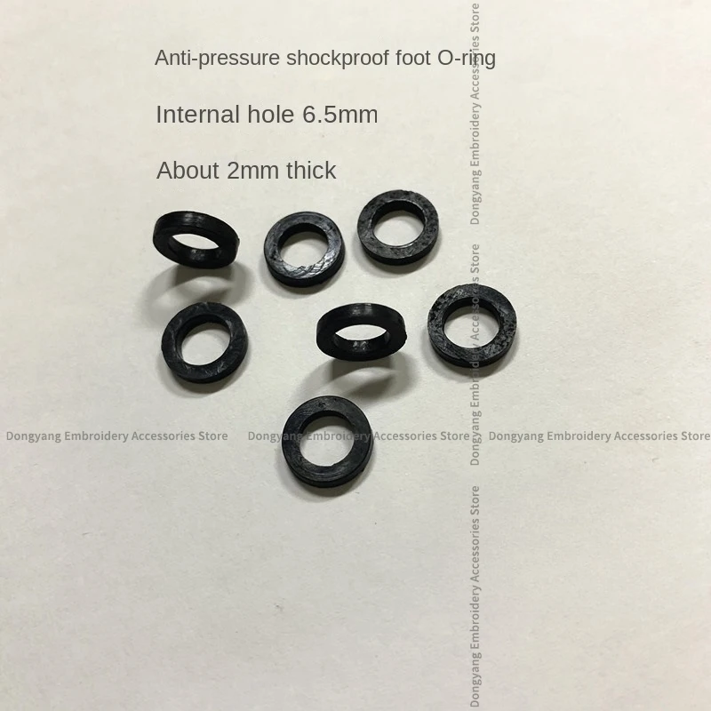 100PCS Presser Foot Shockproof O-Ring Black Anti-Pressure Soft Rubber Mat Internal Hole 6.5mm Thickness 2mm Computer Embroidery