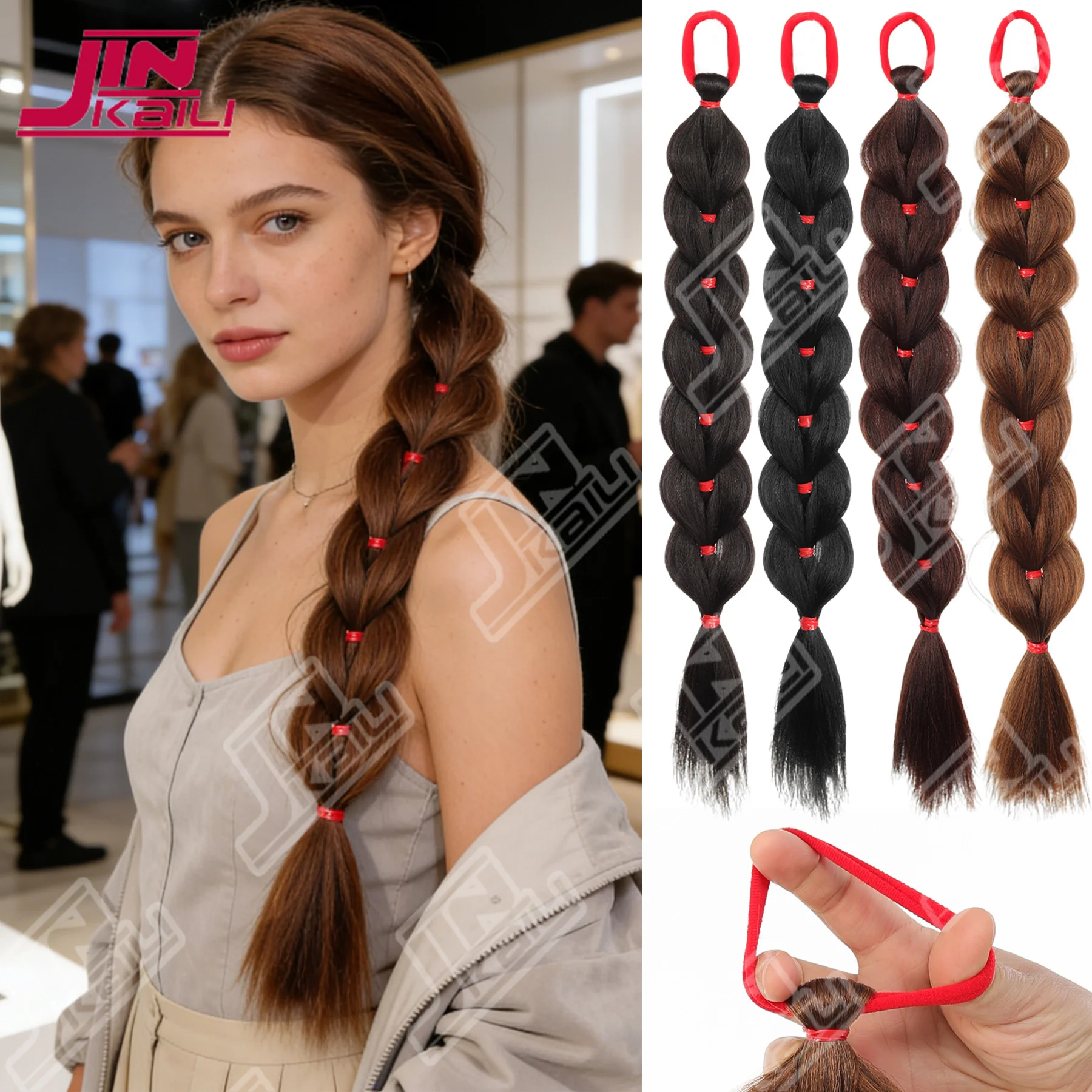 

Синтетические накладные волосы JKL для женщин, длинные косички-хвосты с резинками, термостойкие накладные пряди, плетеные хвосты