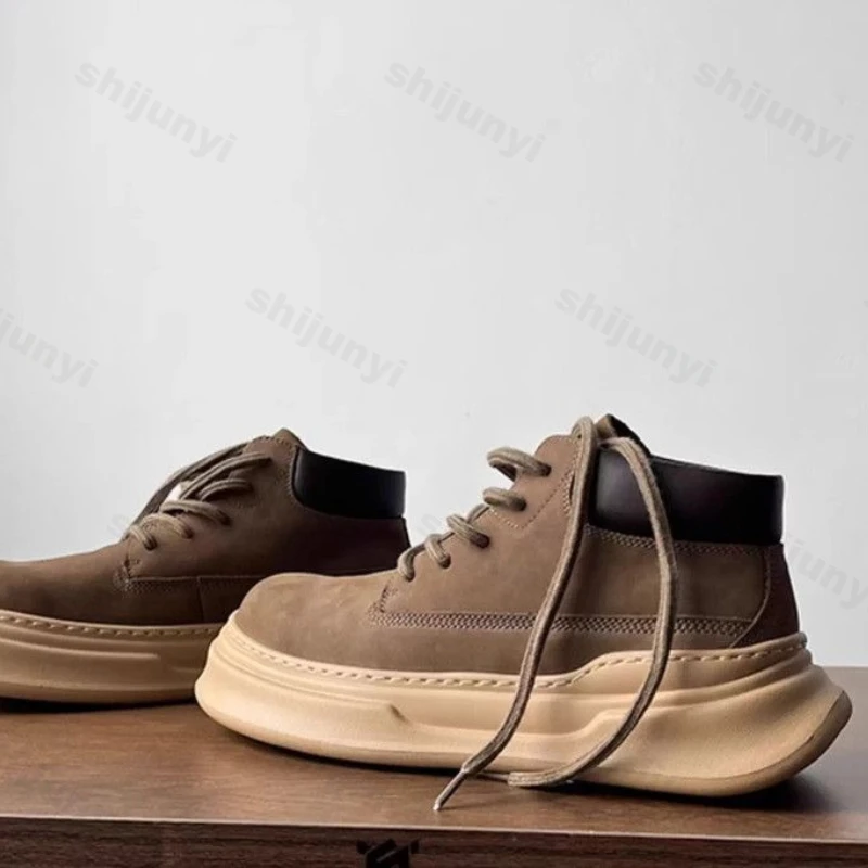 

Мужская обувь с высоким берцем, осенняя новая уличная нескользящая винтажная повседневная обувь на платформе, увеличивающая рост, модная износостойкая обувь для доски