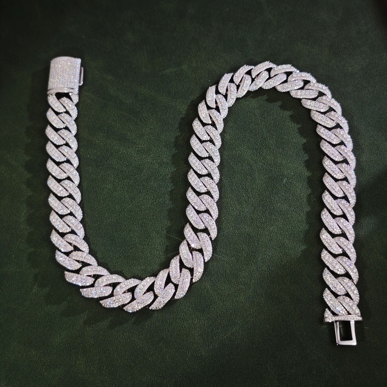 

Роскошное кубинское ожерелье в Провансе для мужчин, муассанит, серебро, ювелирные изделия в стиле хип-хоп, повседневные три ряда камней, кубинская цепочка, ювелирные изделия, подарки