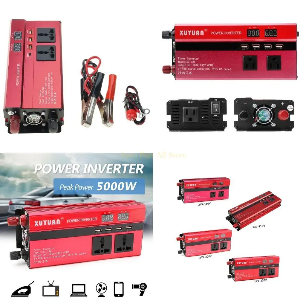 

J0MA 5000W US Solar Power Inverter Sine Wavy LED 4 USB DC12V To AC110V/220V Convert