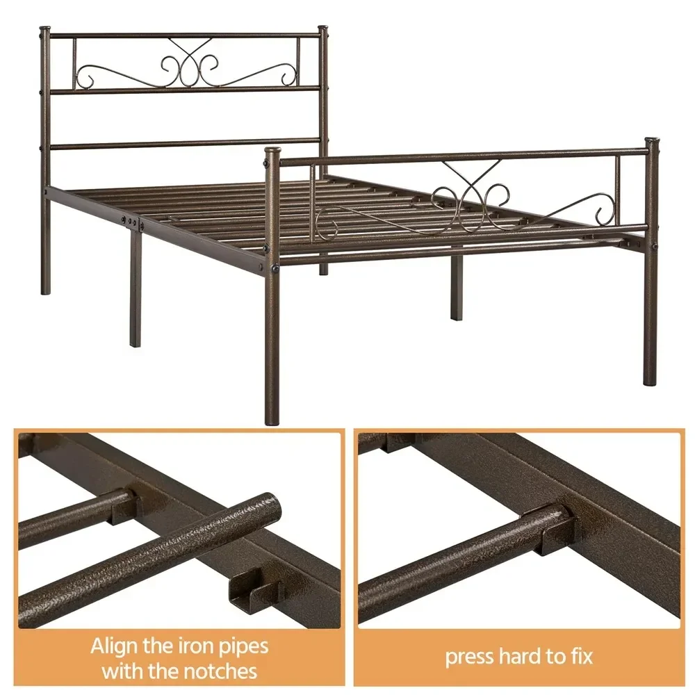 Moderne Scroll Metall plattform Einzel bett, Bronze
