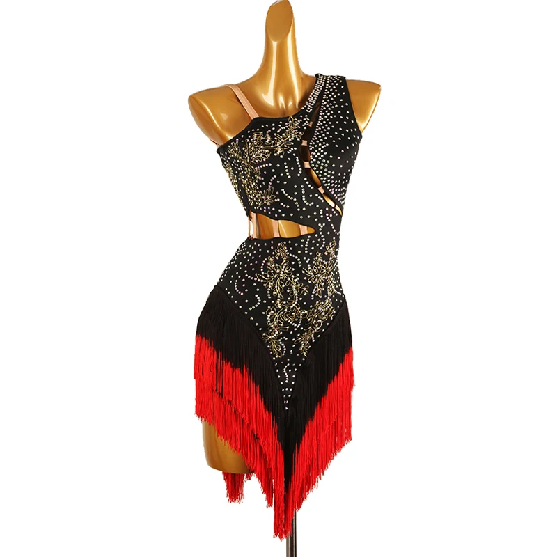 

Latin Dress Women Dancing Rhinestone Dress red colors Tassels Fringe Dress Rumba Dress Competition Salsa Costume Gatsby Dress