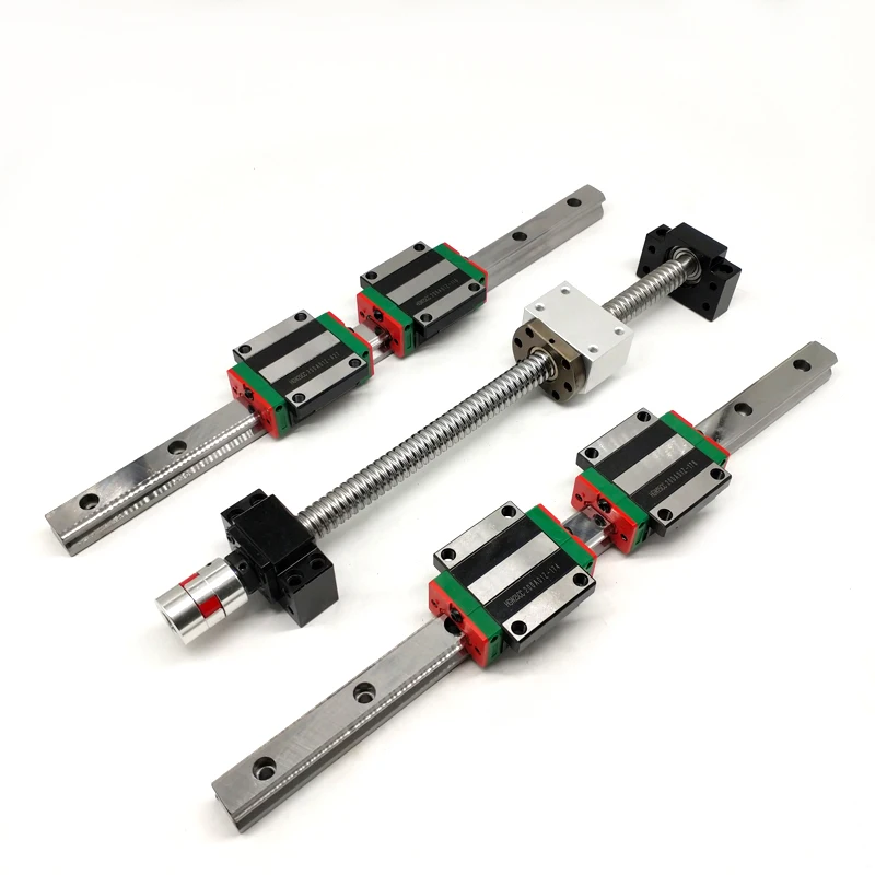 2pcs HGR20 Linear Guide Rail+4 block HGH20CA HGW20CC Bearing +SFU1605 ball screw 5mm lead+ BF12/BK12 +Stepper Coupling for CNC