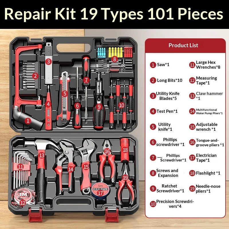 Combinatieset handgereedschap Schroevendraaier Moersleutel Tang Zeskantsleutel Huishoudelijke hardware Multifunctionele elektricien Reparatiegereedschap