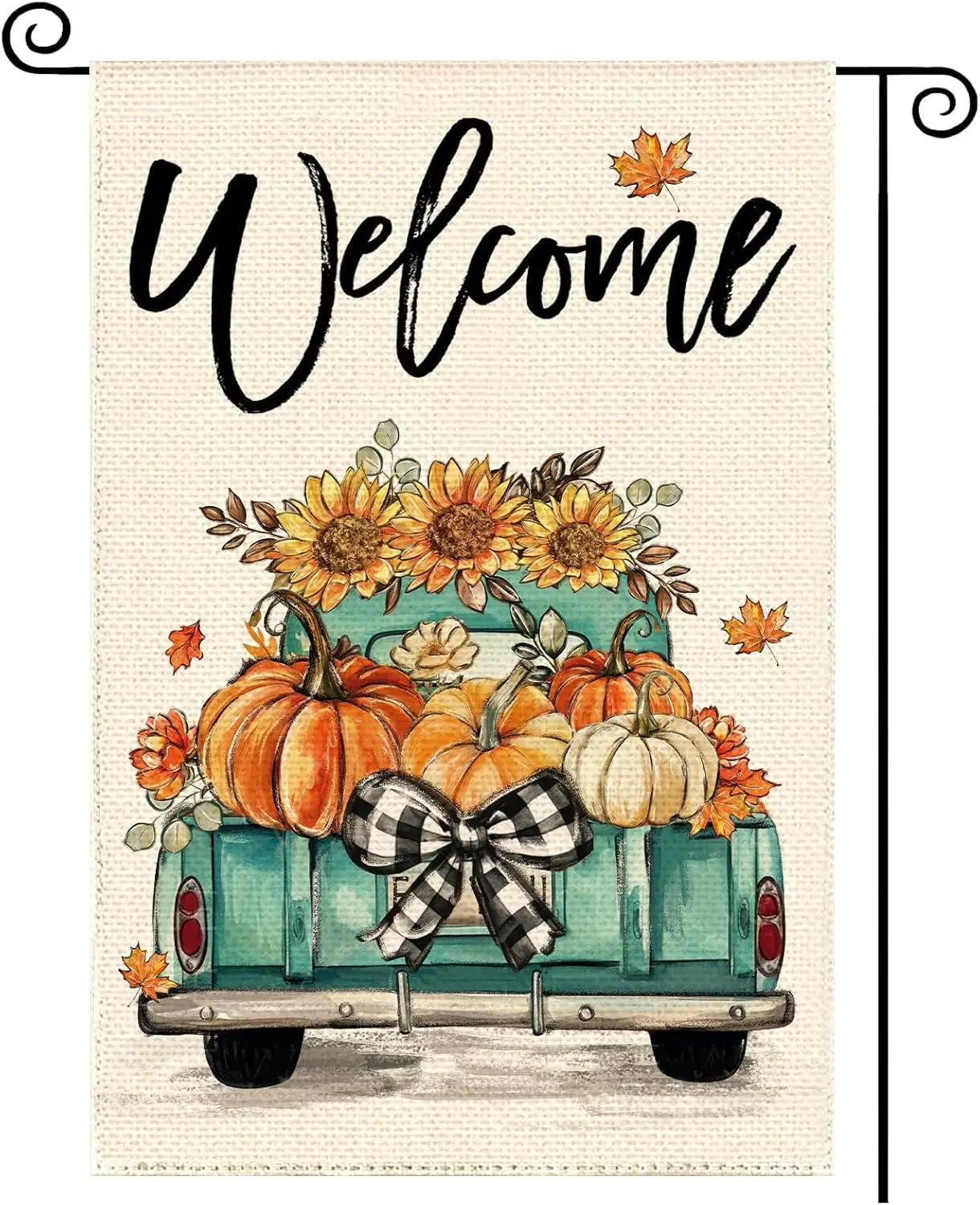 Thanksgiving Harvest Fall Truck Pumpkin Welcome Garden Flag 12 x 18 Inch, Autumn Grateful Sunflower Burlap Double Sided Smal WWP