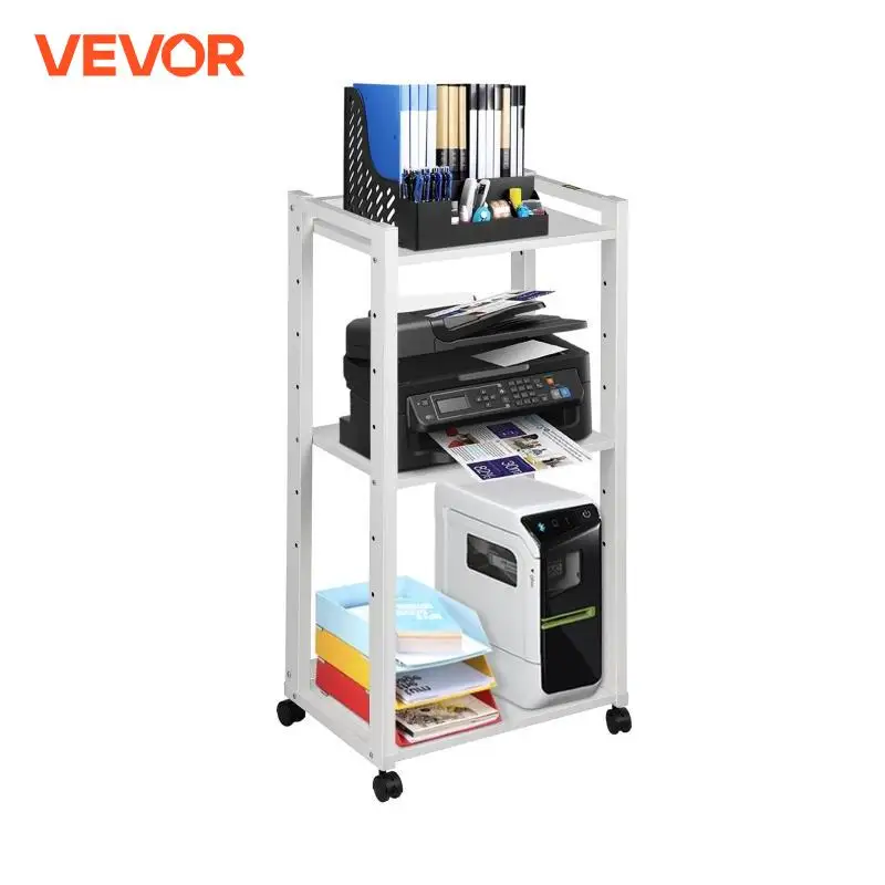 VEVOR Mobile Printer Stand 3 Tiers Printer Cart with Storage Shelves on Wheels Adjustable Layer Spacing for Office Home