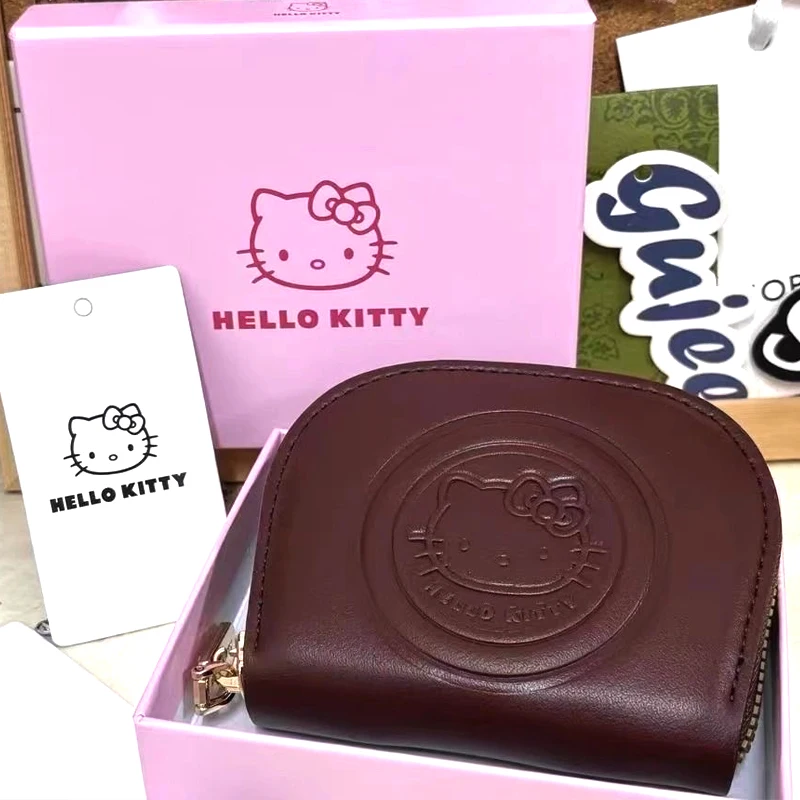 Vintage Leather Brown Hello Kitty Card Holder Fashion Japanese Girl Portable Bank Card Storage Bag Decoration Birthday Gift