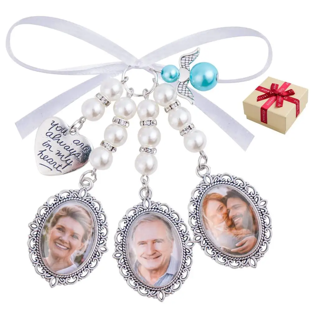 Bridal Bouquet Charm Blue Pearl Angel Time Gem Pendant Heart Hanging Ornament Festive Party Decorative Accessory